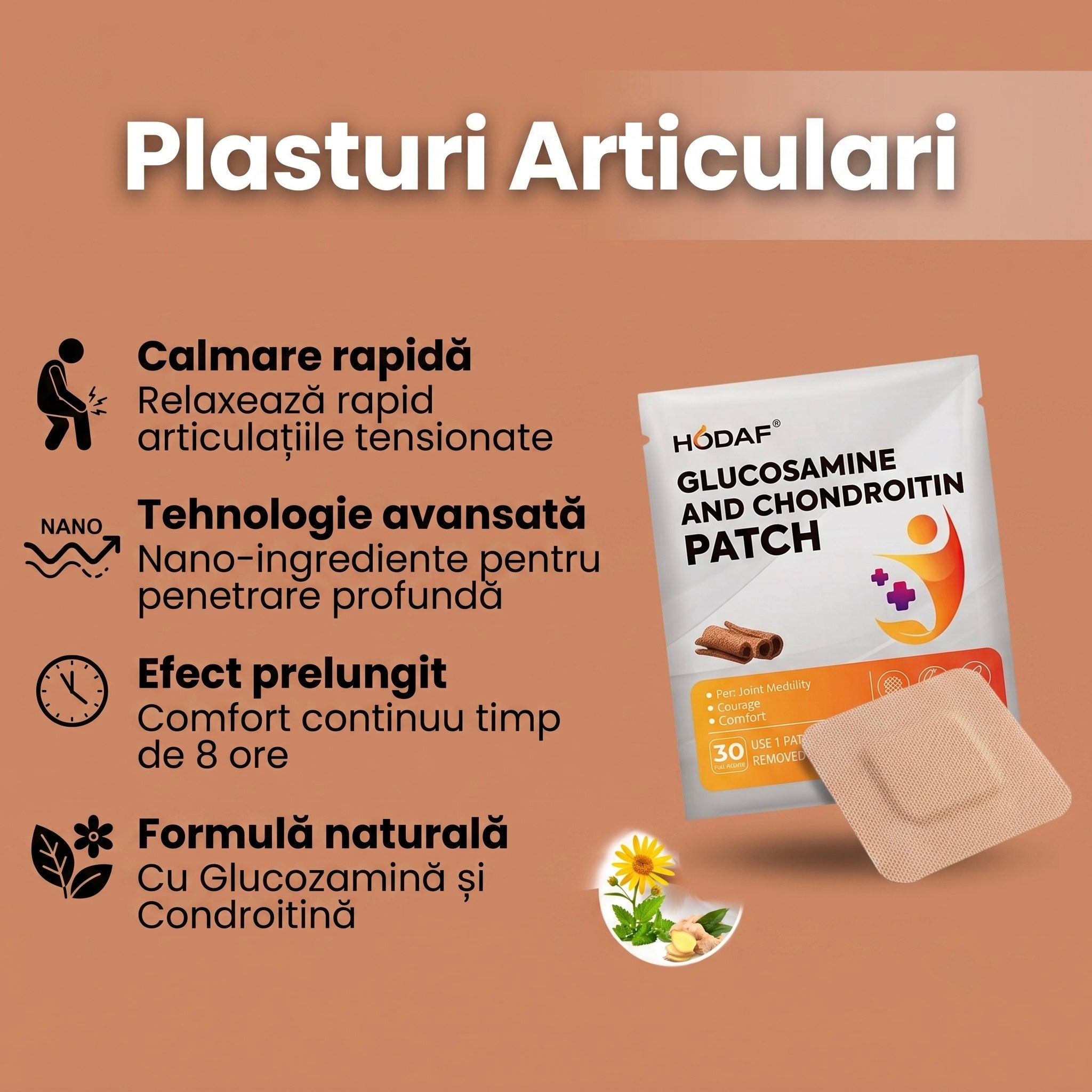 Plasturi Articulari cu Nano-Tehnologie Germană, 1 Plic (30 Plasturi)