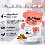 Plicul de Plasturi cu Berberină PEDISANO pe un piedestal, cu 4 beneficii: poftă mai mică, tehnologie transdermală, fără pastile, discret zilnic