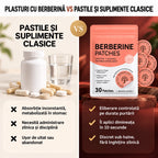 Comparație între pastile și suplimente clasice și Plasturii cu Berberină PEDISANO cu eliberare controlată pe durata purtării