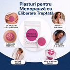 Plic de Plasturi de Menopauză PEDISANO cu 30 de plasturi rotunzi și beneficiile principale: aplicare în câteva secunde, discret sub haine, eliberare treptată, confort zi și noapte, rutină simplă